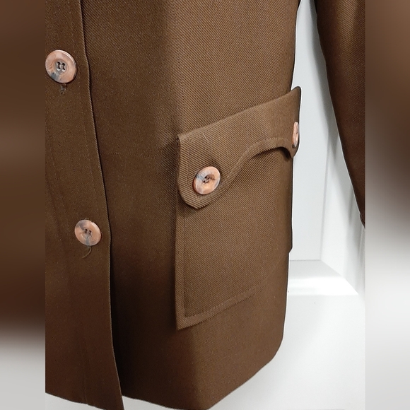 Vintage Brown Women's Polyester Blazer Union Made Button Down Pockets Size 14 - Picture 3 of 8